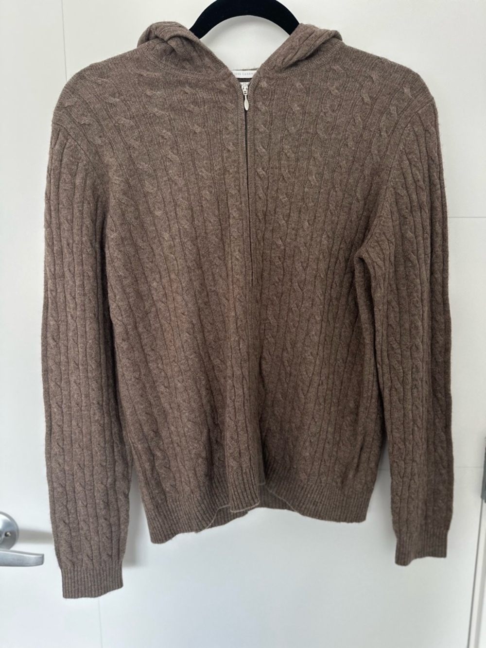 100% 2-Ply Cashmere Cable Knit Hooded Zip-Up Sweater  Size S by Charter Club